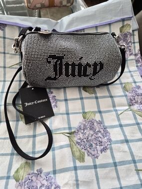 UK Juicy Couture Black & Silver Rhinestone Barrel Crossbody Bag